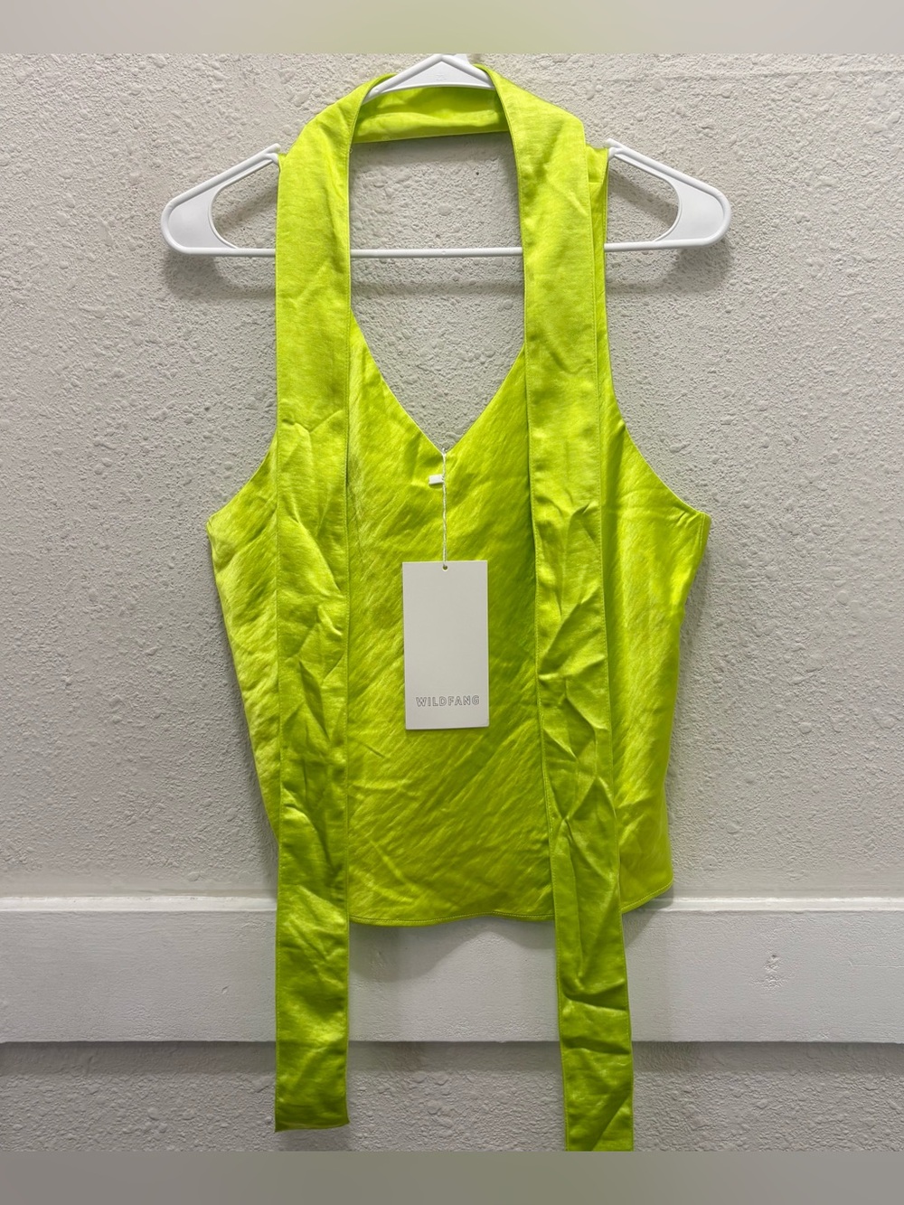 WILDFANG The Empower Satin Cami in Neon Green NWT Flaws Size Small